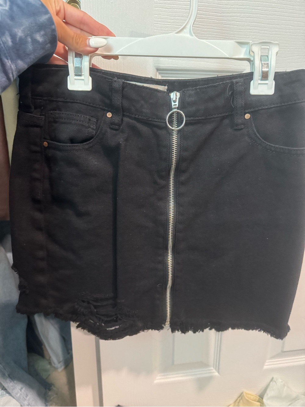 Pacsun Black Front-Zip Distressed Mini Skirt
